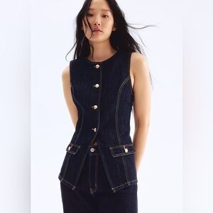 H&M Dark Denim Sleeveless Button Vest - Navy